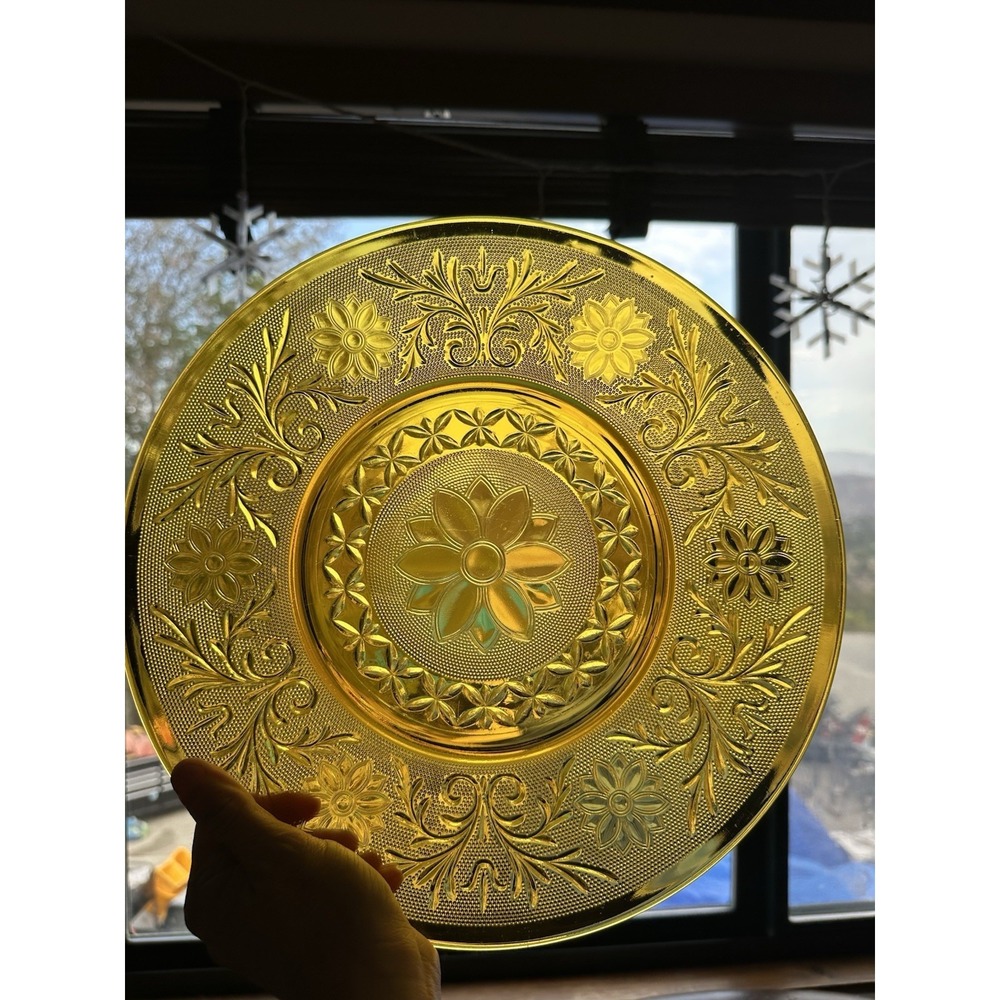 Indiana Glass Amber Glass Cake Plate OrDisplay Sandwich Pattern Sawtooth Rim 12"